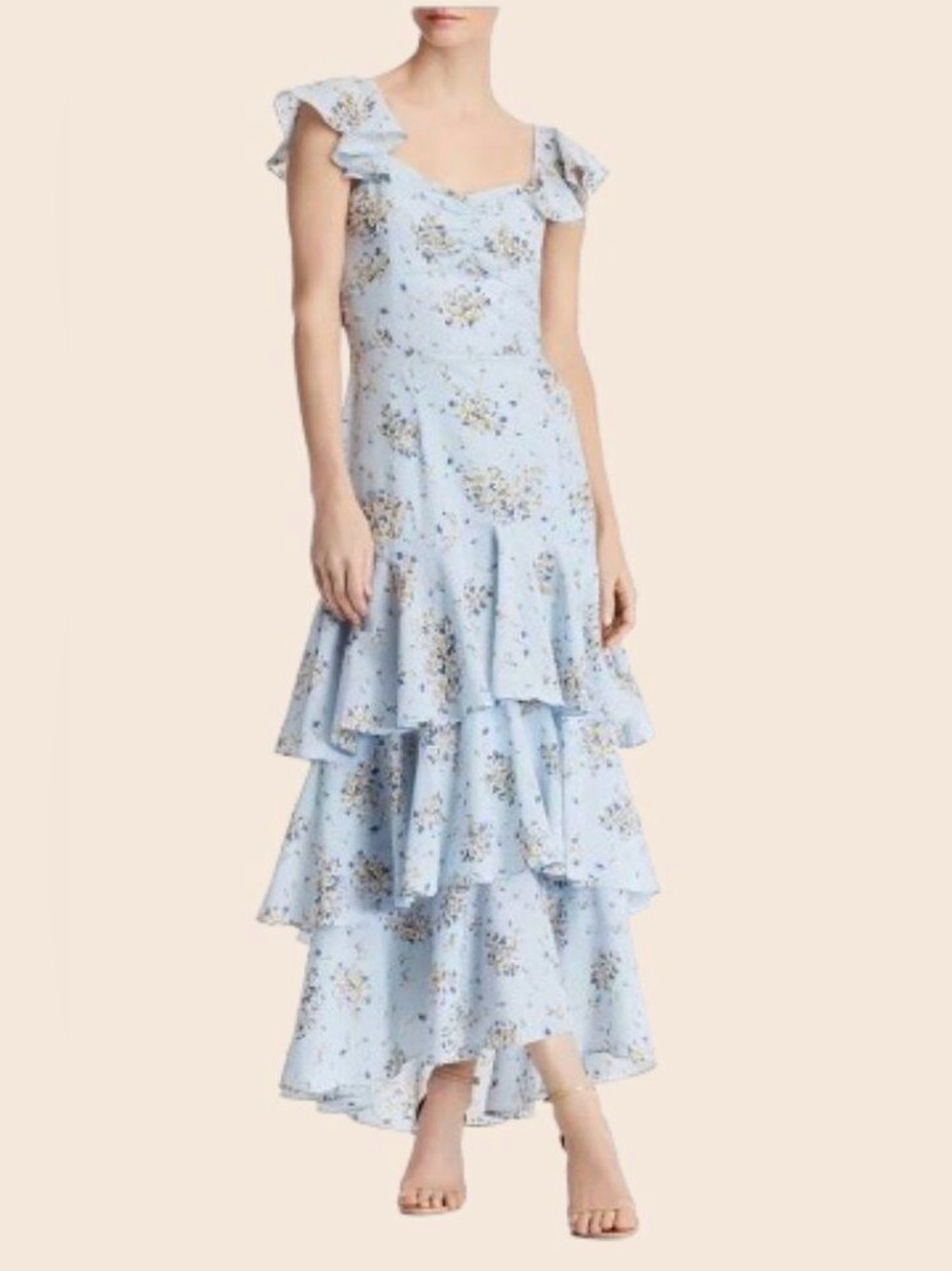 Sky Blue Floral Tiered Dress - Picture 5 of 6